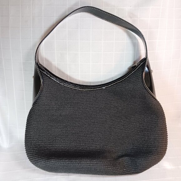 Vintage Talbots Black Wicket Basket Weave Bamboo Tassel Hobo Shoulder Bag - Picture 3 of 9